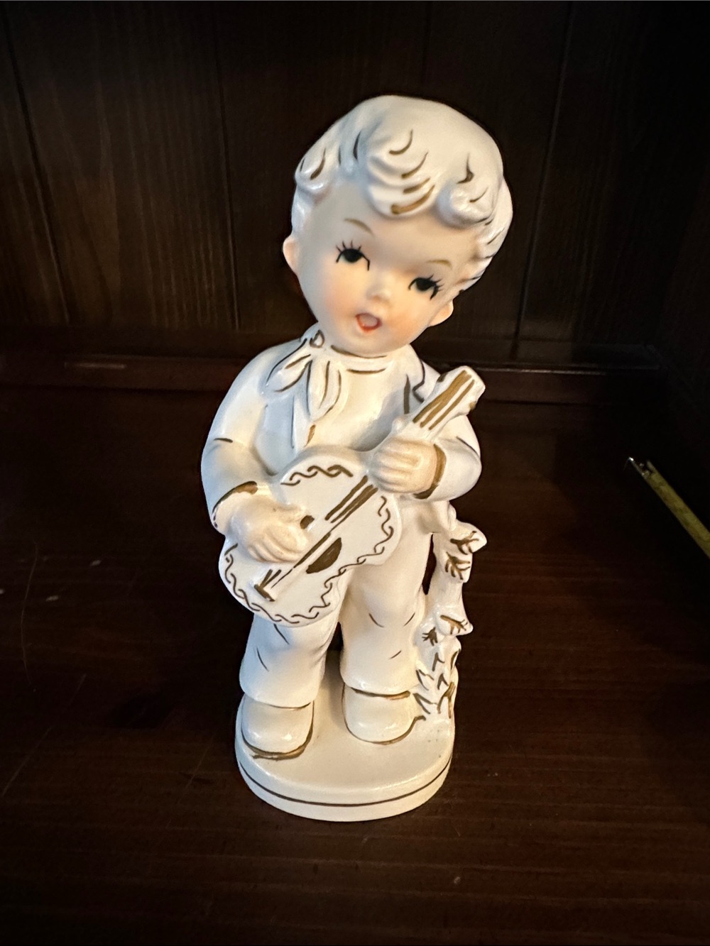 White Ceramic Figurine Boy with Guitar